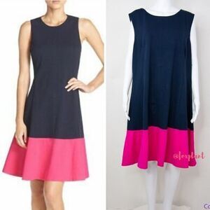 NEW Eliza J navy blue pink Color‎ block Hem Fit & Flare jersey Dress, size 22W